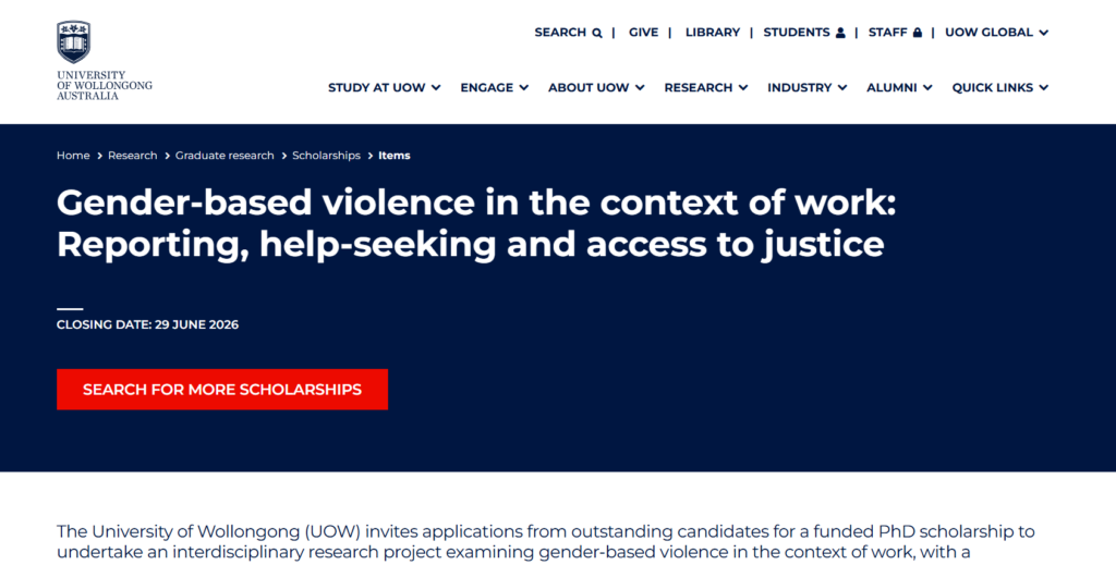 Australia – University of Wollongong PhD Scholarship